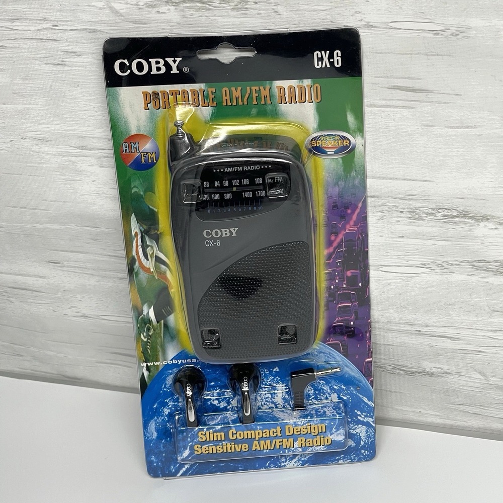 Vintage Coby Cx-6 Pocket AM FM Radio Slim Compact With‎ Earphones NEW Sealed